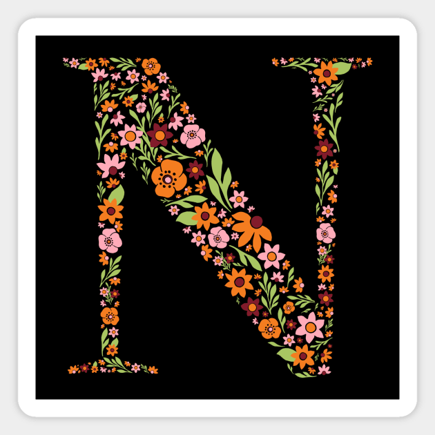 Retro Floral Letter N Magnet by zeljkica